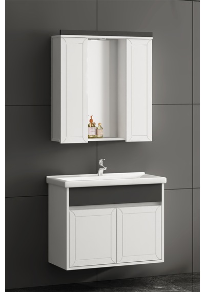Çuha 80 Cm Beyaz-antrasit Gri Mdf Pk-109 Asma Banyo Dolabı Takımı Beyaz - Antrasit Çuha 80 Cm Beyaz-antrasit Gri Mdf Pk-109 Asma Banyo Dolabı Takımı Beyaz - Antrasit
