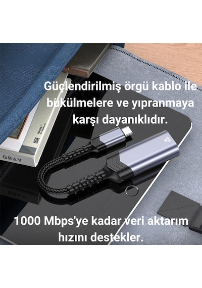 Coofbe 1000 Mbps Type-c To Rj45 Dönüştürücü Type-c Otg Type-c İnternet Dönüştürücü Hub Lan Adaptör