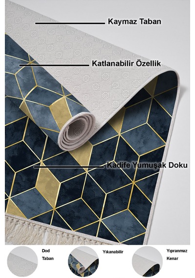 Dekoreko Kaymaz Taban Djt 3 Lü Banyo Paspas Takımı Trend Karışık Iskandinav 2146m Mavi