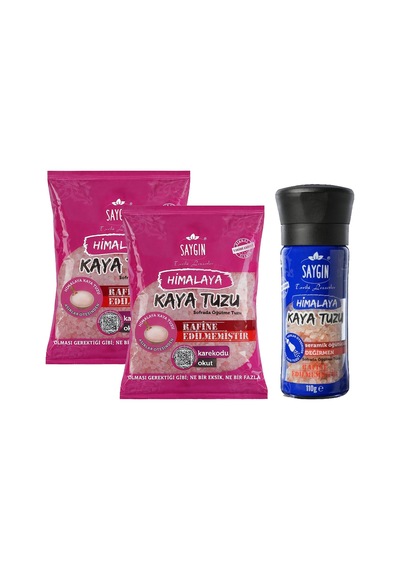 Saygın Himalaya Kaya Tuzu - Sofrada Öğütme 500 Gr 2 Adet + Değirmen 110 Gr