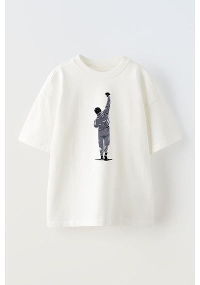 Thewert Unisex Rocky Balboa Winning Tasarım Baskılı Pamuk Beyaz Oversize T-shirt