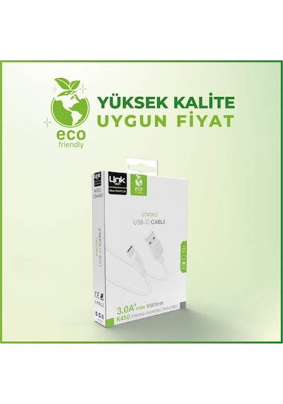 LinkTech K450 Strong 3A USB-Type-C Data/Şarj Kablosu 1mt