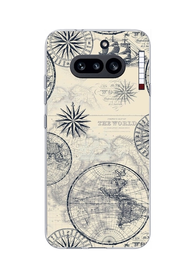 Nothing Phone 4a Uyumlu Vintage Dünya Haritası Ve Pusula Baskılı Silikon Kılıf Renkli