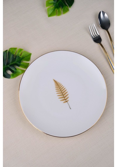 Tabak Evi Porselen Natura Fern Altın Yaldız Pasta Tabağı 20,50cm Tekli Çok Renkli