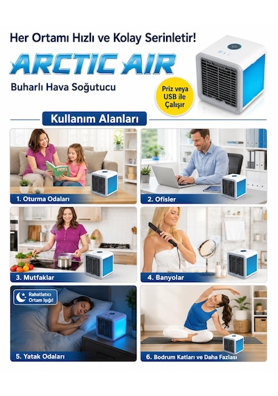 Taşınabilir Mini Klima 7 Led Işıklı Ev Ofis Oto Portatif Buharlı Hava Soğutucu Klima Vantilatör Pervane Mini Fan Su Ekle Özellikli E Kademeli Hız Havalandırma 1.25 Mm