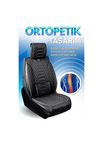 Ackstore Yarı Deri Oto Koltuk Kılıfı Tam 5li Set Mars Siyah-beyaz Renk Fiat Tipo İle Uyumlu