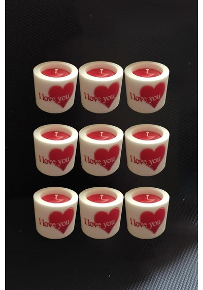 6 Cm Silindir Mum 9'lu Set Kalp Desenli Desenli Çok Renkli