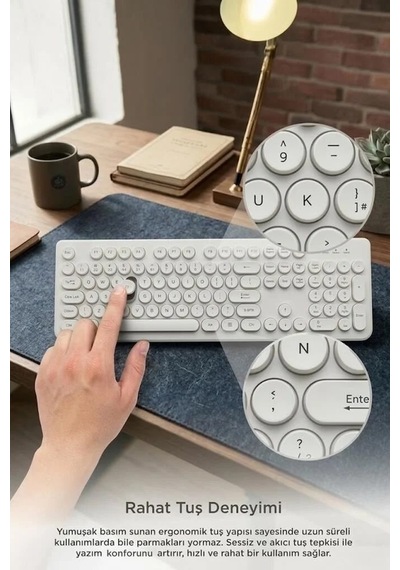 Bilgisayar Görsel Stil Usb Bağlantı Kablolu Q Klavye Retro Daktilo Görünümlü Tk09 Beyaz