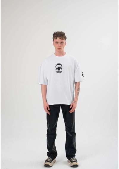Erkek Kısa Kol Tişört Göğüs Ve Kol Bisiklet Yaka Baskılı T-shirt - Beyaz