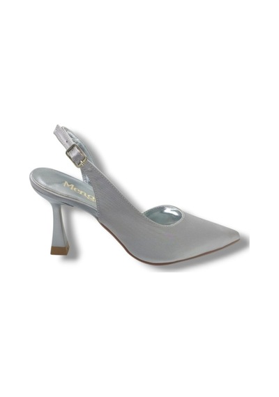 Mengi 693-26 Parlak Saten Arkası Açık Kadın Stiletto 8,5cm GÜMÜŞ