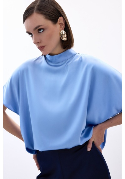 Sateen Yarasa Kol Salaş Bluz - Bebe Mavi-136539 Bebe Mavi