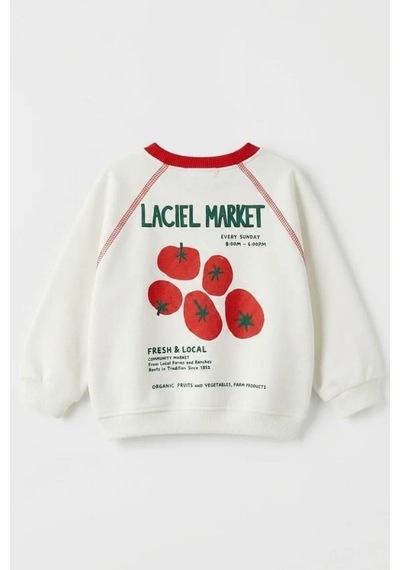 La Ciel Paris Erkek Çocuk Domates Baskılı Sweatshirt Ekru