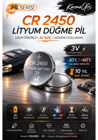 Cr2450 3v Lityum Düğme Pil 1 Adet Araç Kumanda, Tartı, Sensör Uzun Ömürlü Lithium Coin Battery
