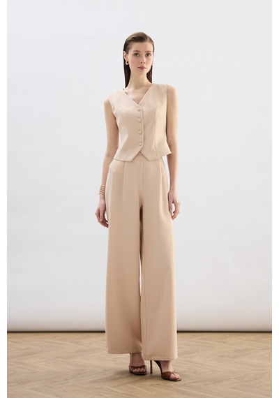 Sateen Klasik Kısa Yelek - Bej-136836 Bej