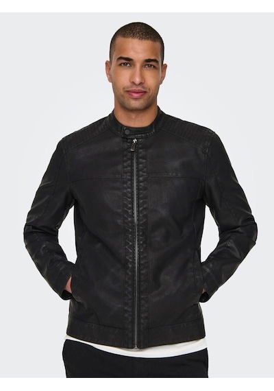 Only & Sons Onsmıke Pu Racer Jacket Otw Vd Noos Siyah Erkek Deri Ceket 22012339 Siyah
