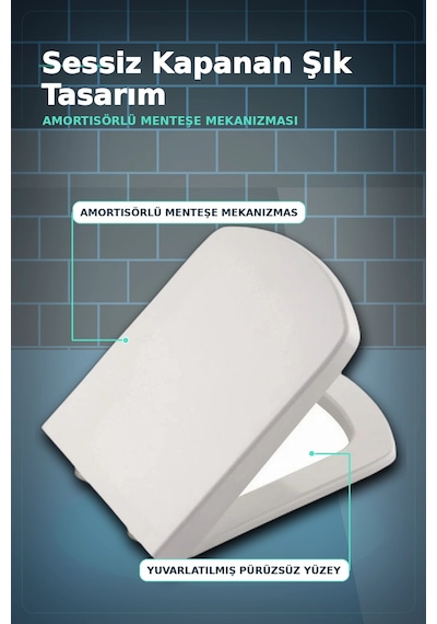 Sessiz Amortisörlü 44x35 Cm Beyaz Kare Klozet Kapağı - Yavaş Kapanan Mekanizma Bx-313437 Çok Renkli