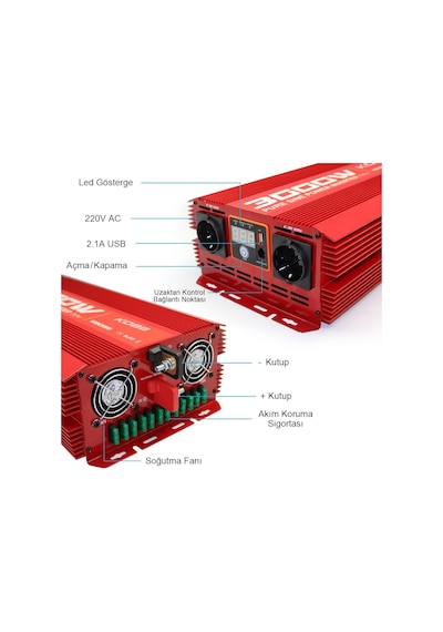 Kobb Kbn3000 12V-220V 3000Watt Tam Sinüs Dönüştürücü İnvertör