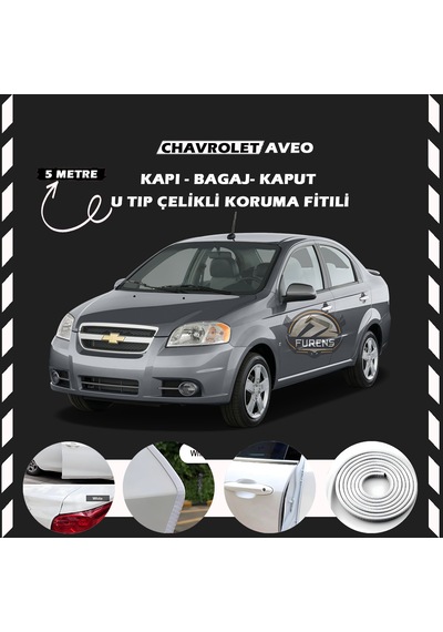 Chevrolet Aveo Oto Araç Kapı Koruma Fitili 5 Metre Parlak Beyaz Renk