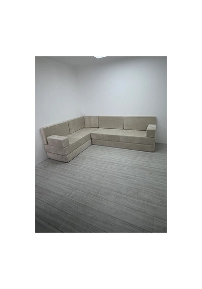 Premium Kadife Kumaş, Konforlu Yer Kanepesi ,modüler Şark Köşesi Takımı - Krem - 40 Cm- L Set