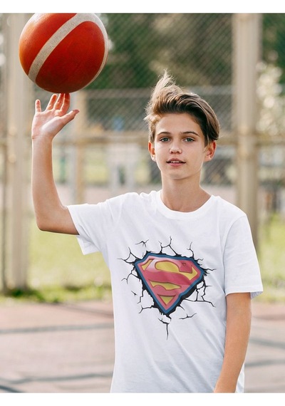 Sevbano Süperman Logo Baskılı Unisex Süper Kahraman Film Çocuk Tişört 1- Beyaz