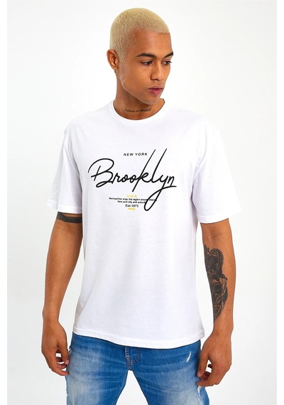 SPR22TS110 Brooklyn El Yazılı Bisik.Yaka Tshırt
