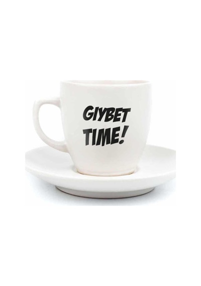 Gıybet Time Krem Türk Kahvesi Fincanı - Hediye Seramik Türk Kahvesi Fincanı Açık Ahşap