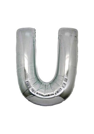 U Silver Harf Folyo Balon - 90 Cm - Gümüş Folyo Harf Balon Gri
