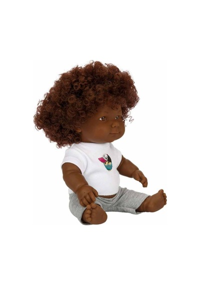 Kıvırcık Esmer Dada Bebek - Gri Eşofmanlı 35 Cm