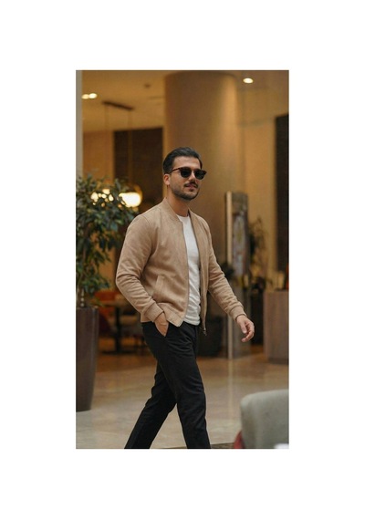 Butik İstanbul Erkek Scuba Süet Kumaş Bomber Hırka Taba