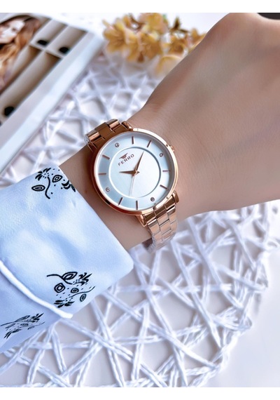 Ferro Rose Gold Renk 3 Atm Suya Dayanıklı Çelik Kordon Özel Tasarım Kadın Kol Saati Bf21099awt-c