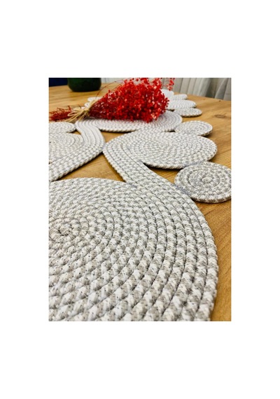 Jüt, Hasır,sarmal Model, Dekoratif Masa Örtüsü, Runner 40x110 Cm, Sehpa Örtüsü, Bohem Tarzı Gri Beyaz Gri Beyaz