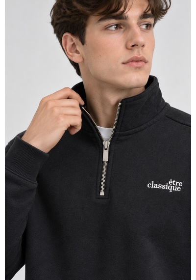 We&me Erkek Regular Fit Yarım Fermuarlı Dik Yaka Basic Sweatshirt Çok Renkli