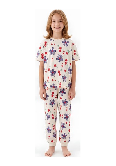 Modanino Kız Çocuk %100 Pamuk Pijama Takımı 3-13 Yaş 12713ıs Ekru