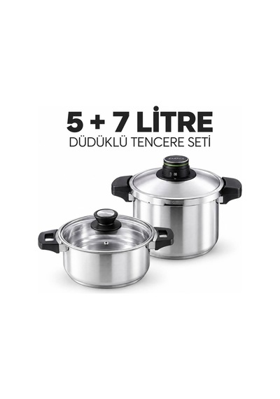 Quıck&safe Düdüklü Tencere Seti 5+7 Litre Çelik
