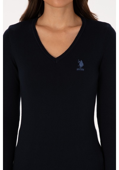 U.S. Polo Assn. Kadın Lacivert V Yaka Basic Kazak 50307712-VR033