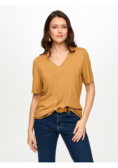 Faik Sönmez V Yaka Kısa Kol Kadın T-shirt Bs26tsh001 Camel