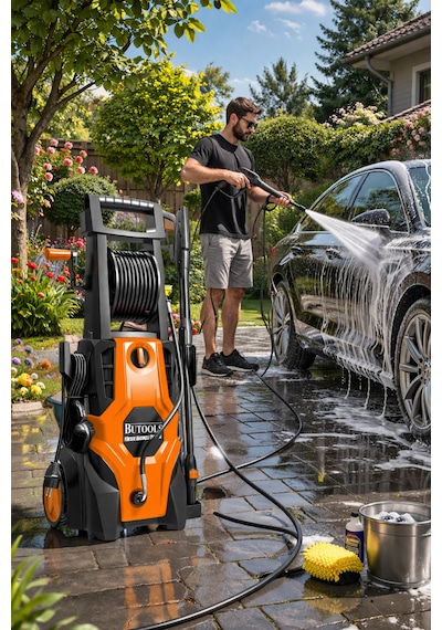 Butools ST-15 140-6 PowerControl 180 Çelik Şanzuman Musluk ve Kovadan Çekme Yüksek Basınçlı Bahçe Oto Yıkama Makinesi Turuncu