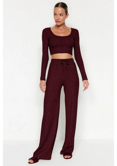 Benerly Kadın Alt Üst Koyu Yumoş Örme Crop Ve Geniş Paça Pantolon Takım F bordo Benerly Kadın Alt Üst Koyu Yumoş Örme Crop Ve Geniş Paça Pantolon Takım F bordo