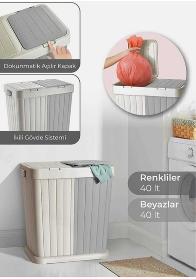 İki Bölmeli Kirli Çamasir Sepeti - Banyo Çamasir Sepeti Renkliler & Beyazlar 80 Lt Çok Renkli