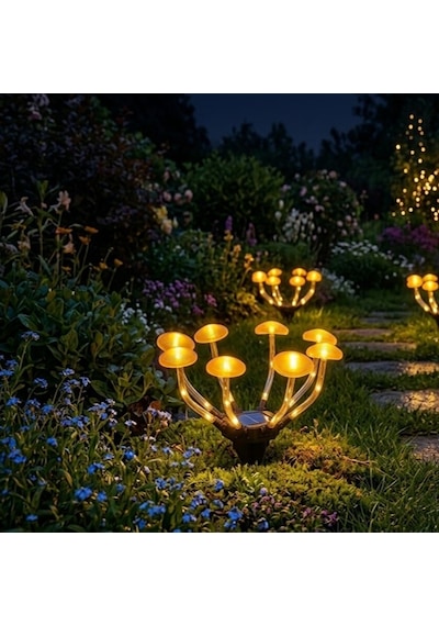 Güneş Enerjili Mantar 8 Led Solar Bahçe Lambası - Su Geçirmez Dış Mekan Peyzaj Aydınlatma