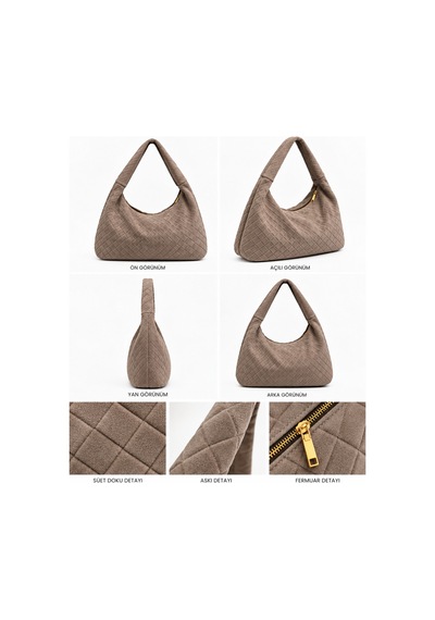 Nura Collection Vizon Kadın Hakiki Süet Örgü Dokulu Shopper Omuz Çantası Bej - 936381748 Bej