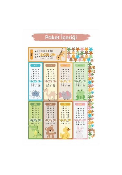 MSticker Eğitici Ve Eğlenceli Çarpım Tablosu Sticker Seti, Çarpım Tablosu Sevimli Hayvanlar Ve Yıldızlar