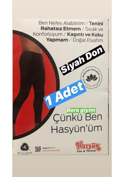 Hasyün Siyah Erkek Don Yün Içlik Termal Içlik Doğal Termal