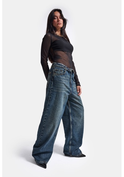 Kadın Koyu Kot 2w6-8 Straight Fit Kemer Detaylı Denim Jean