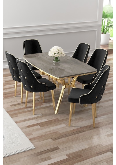 Canisa Asel Serisi 90x160 Lak Panel Antrasit İroni Gold Kaplama Ayaklı Masa Takımı Ve 6 Siyah Sandalye Antrasit İroni Masa Siyah Sandalye Ayaklar Gold Canisa Asel Serisi 90x160 Lak Panel Antrasit İroni Gold Kaplama Ayaklı Masa Takımı Ve 6 Siyah Sandalye Antrasit İroni Masa Siyah Sandalye Ayaklar Gold