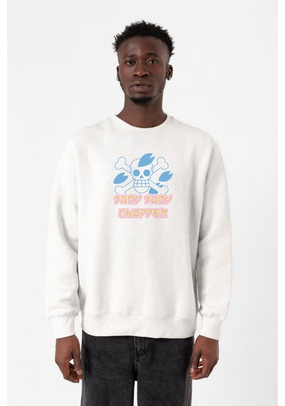One Piece Anime Tony Tony Chopper Jolly Roger Beyaz Erkek 2ip Sweatshirt 001