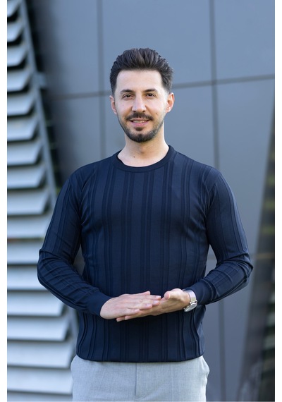 Hk Premium Kazak Fitilli Bisiklet Yaka Slim Fit Triko Lacivert