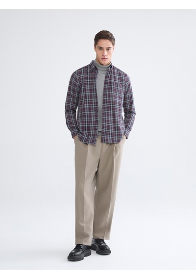 Lcwaıkıkı Classic Bordo Regular Fit Uzun Kollu Ekose Erkek Gömlek