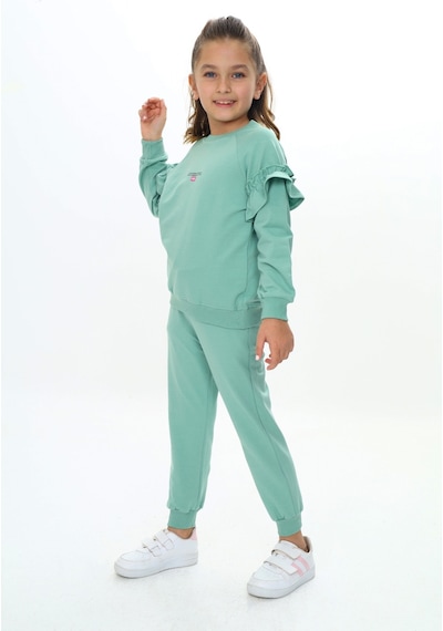 Toontoy Kids Kız Çocuk 2'li Takım Baskılı Bisiklet Yaka Reglan Kol Fırfırlı Sweatshirt & Beli Paçası Lastikli Cepli Jogger Eşofman Altı - 2 İplik Yeşil Toontoy Kids Kız Çocuk 2'li Takım Baskılı Bisiklet Yaka Reglan Kol Fırfırlı Sweatshirt & Beli Paçası Lastikli Cepli Jogger Eşofman Altı - 2 İplik Yeşil