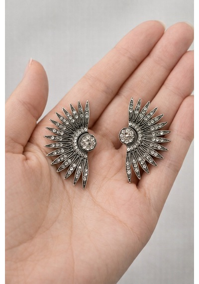 Vintage Işıltılı Taşlı Güneş Model Küpe Oksit Görünümlü Şık Tasarım Küpe Diğer
